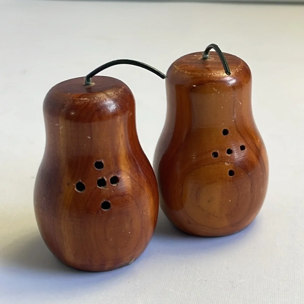 Pair Vintage Wood‎ Salt & Pepper Shakers